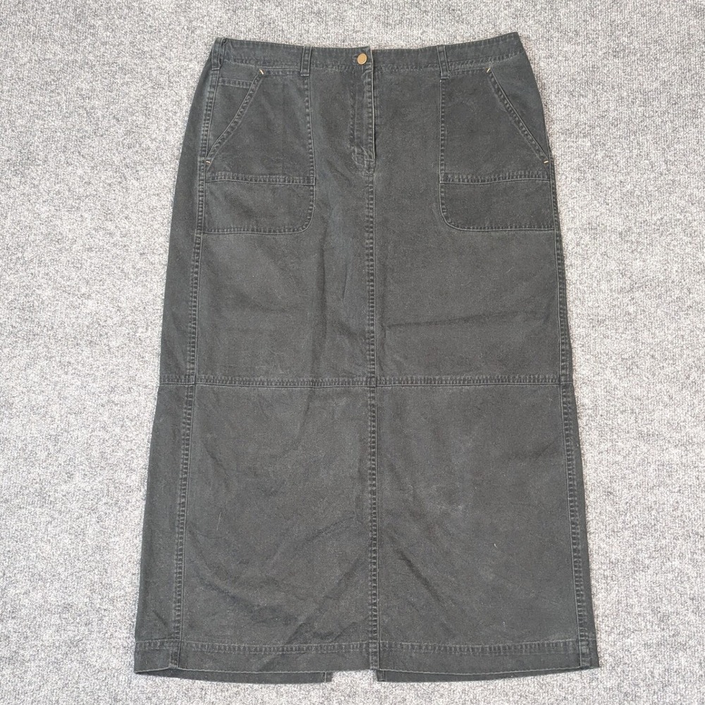 Lauren Ralph Lauren Black Cotton Utility Maxi Skirt Womens 14 Patch Pockets Slit